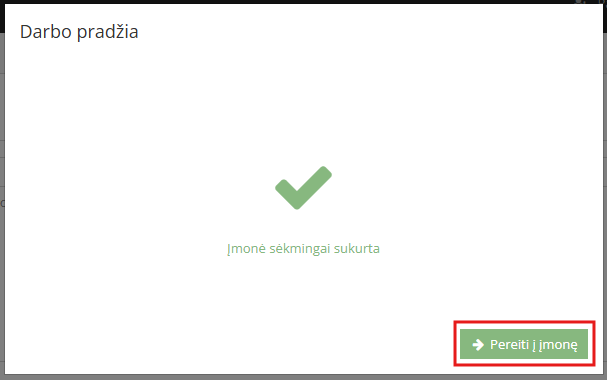 Įmonės sukūrimo patvirtinimo pranešimas